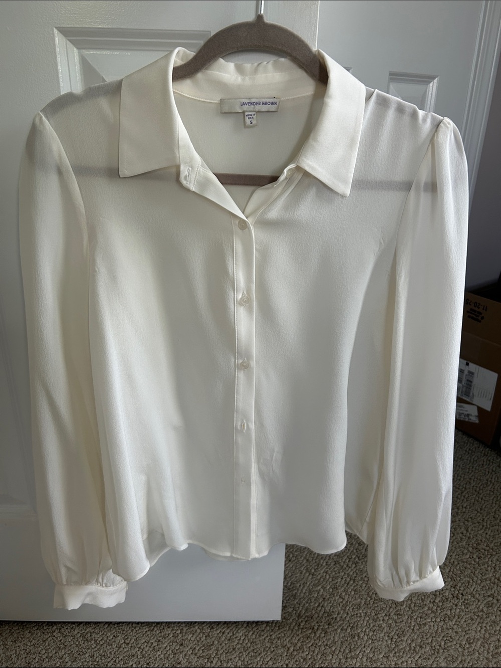 Lavender Brown Silk Ivory Button-Front Blouse